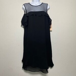 Nanette Lepore Cold Shoulder Sheer Mesh Yoke Polka dots‎ Ruffle Overlay Flutter